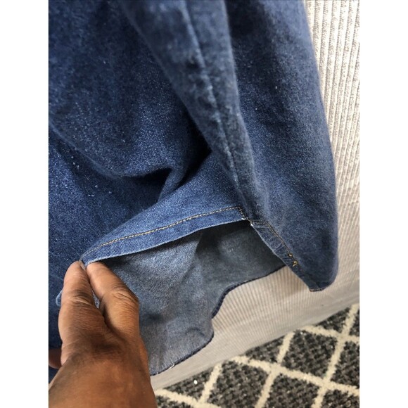 Denim Dress Nefertiti Embellished Ethnic Trim 1/2 Sleeve Midi Length V Neck - Picture 8 of 15